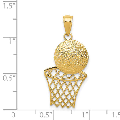14K Gelbgold Charm „Basketball und Netz", diamantiert