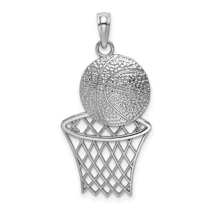 14K Weißgold Diamantschliff-Basketball-und-Netz-Charm