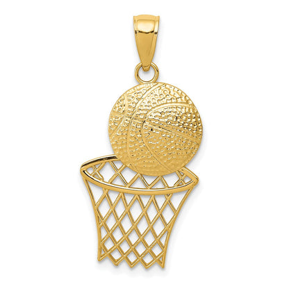 14K Gelbgold Charm „Basketball und Netz", diamantiert