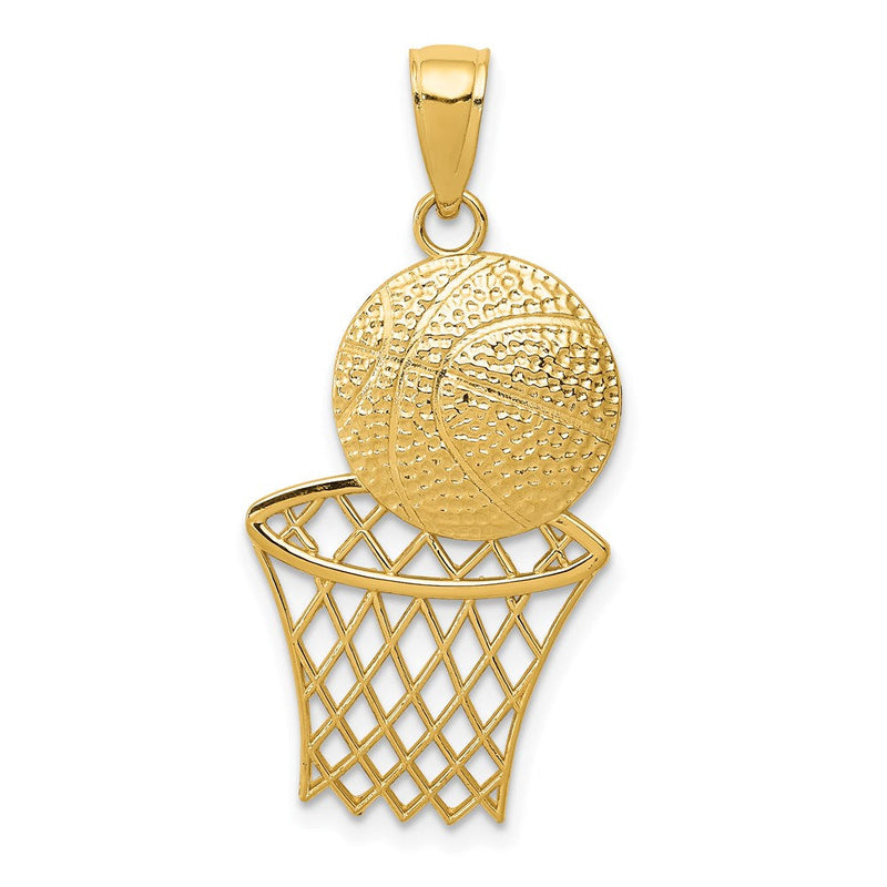 14K Gelbgold Charm „Basketball und Netz", diamantiert