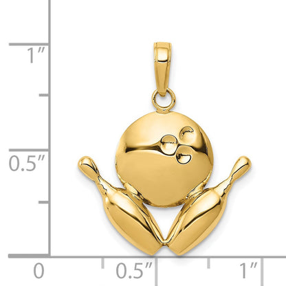14K Gelbgold Bowling-Themen-Charm, diamantiert