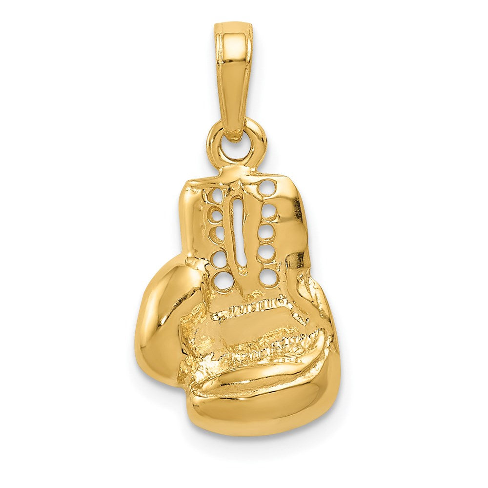 14K Gelbgold polierter Boxhandschuh-Charm mit Ausschnitten