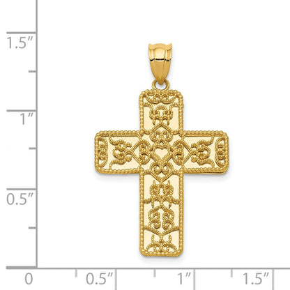 14K Gelbgold Filigran-Kreuzanhänger mit Spiegeleffekt