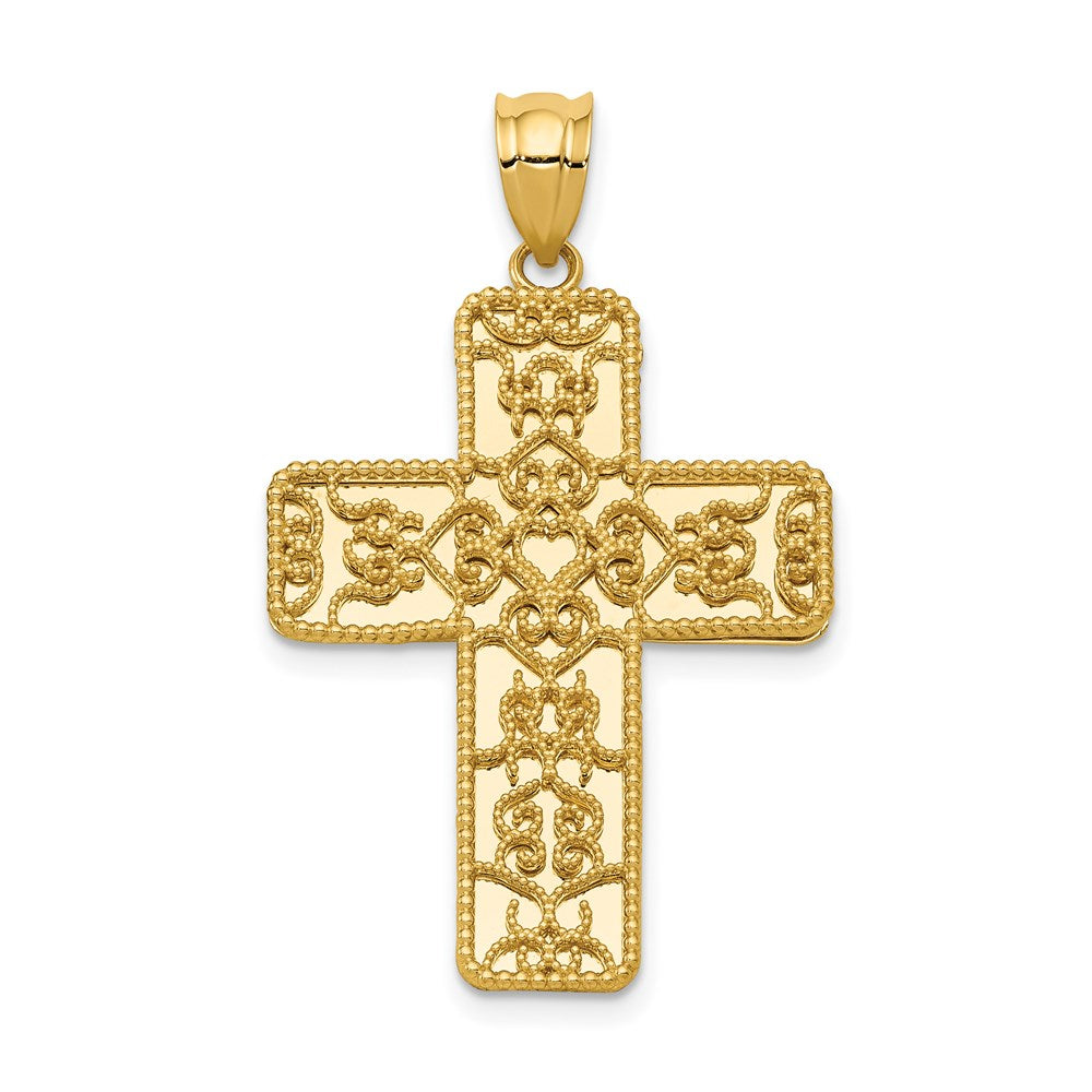14K Gelbgold Filigran-Kreuzanhänger mit Spiegeleffekt