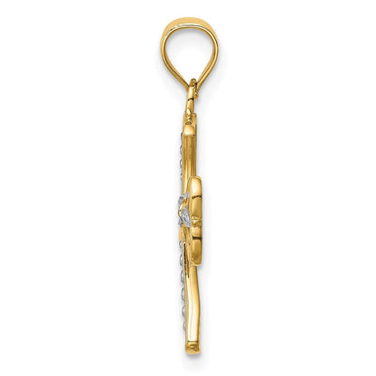 14K Gelb & Rhodium mit Rhodium Diamantiert Kreuz Anhänger
