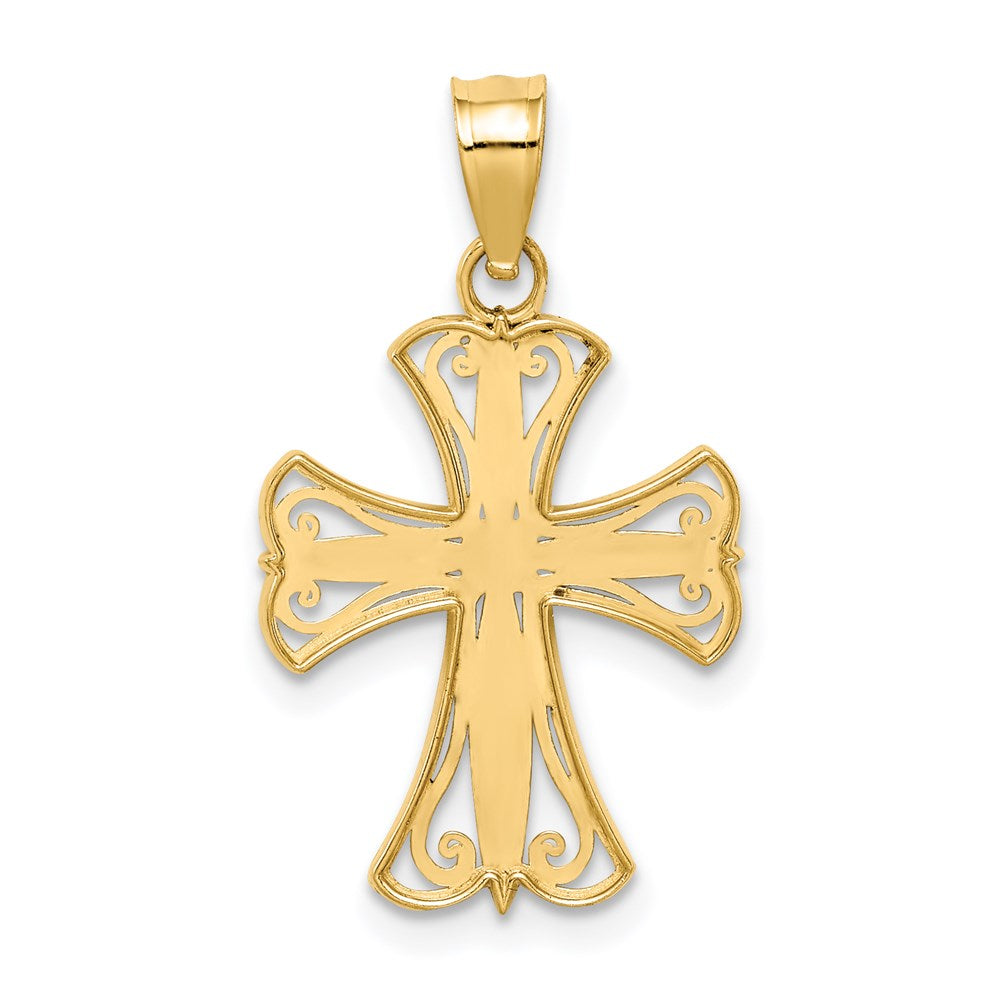 14K Gelb & Rhodium mit Rhodium Diamantiert Kreuz Anhänger