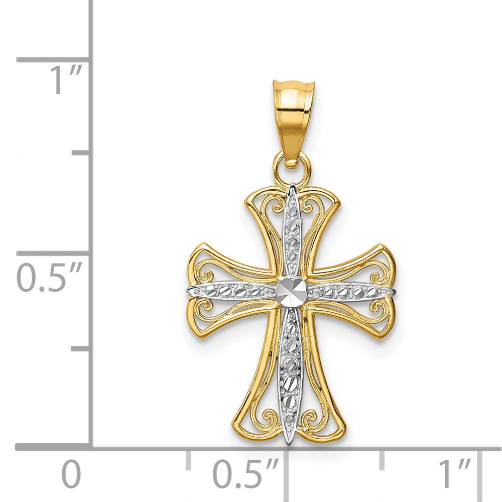 14K Gelb & Rhodium mit Rhodium Diamantiert Kreuz Anhänger