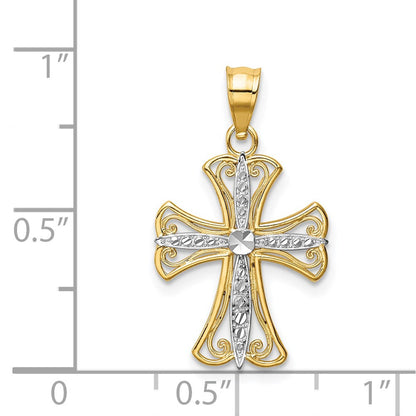 14K Gelb & Rhodium mit Rhodium Diamantiert Kreuz Anhänger