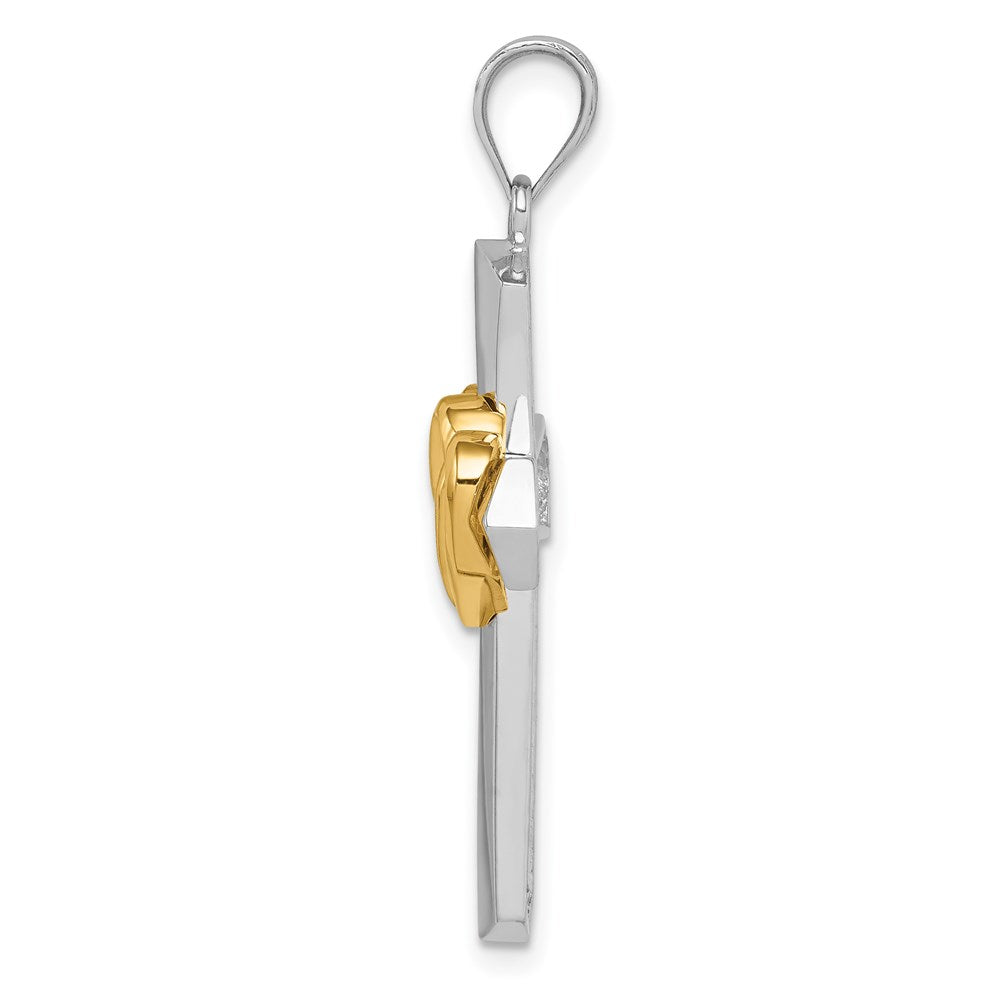14K Bicolor Gold Kreuzanhänger mit Herzen
