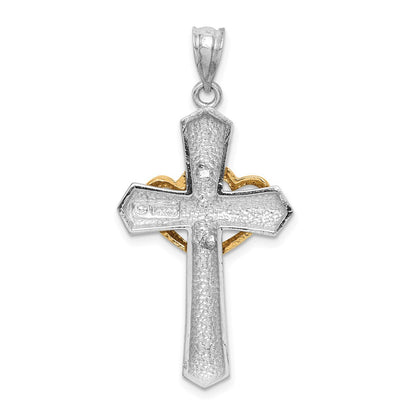 14K Bicolor Gold Kreuzanhänger mit Herzen