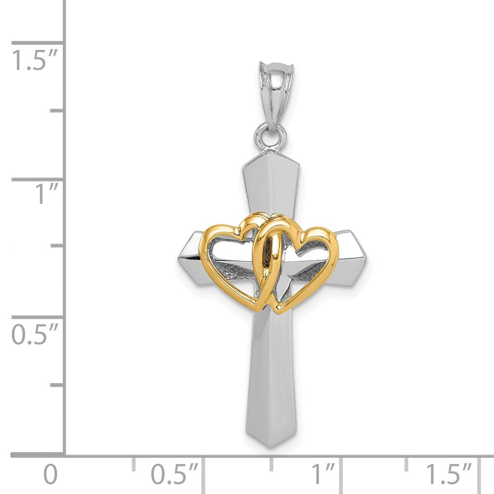 14K Bicolor Gold Kreuzanhänger mit Herzen