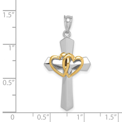 14K Bicolor Gold Kreuzanhänger mit Herzen