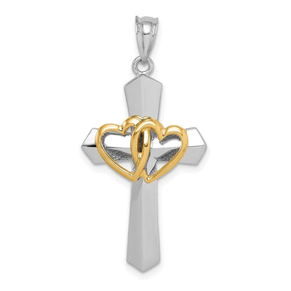 14K Bicolor Gold Kreuzanhänger mit Herzen