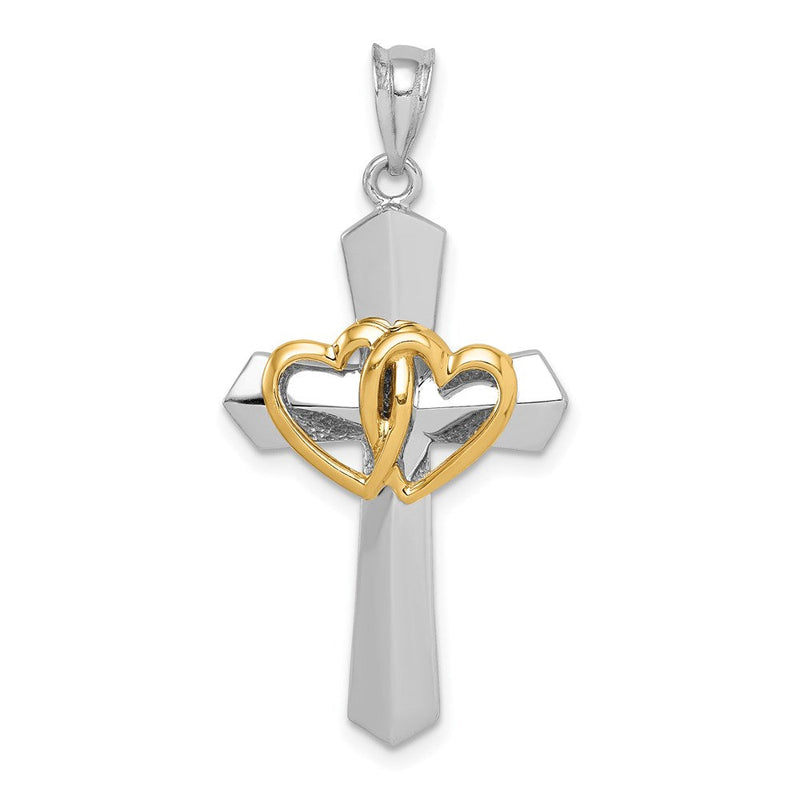 14K Bicolor Gold Kreuzanhänger mit Herzen