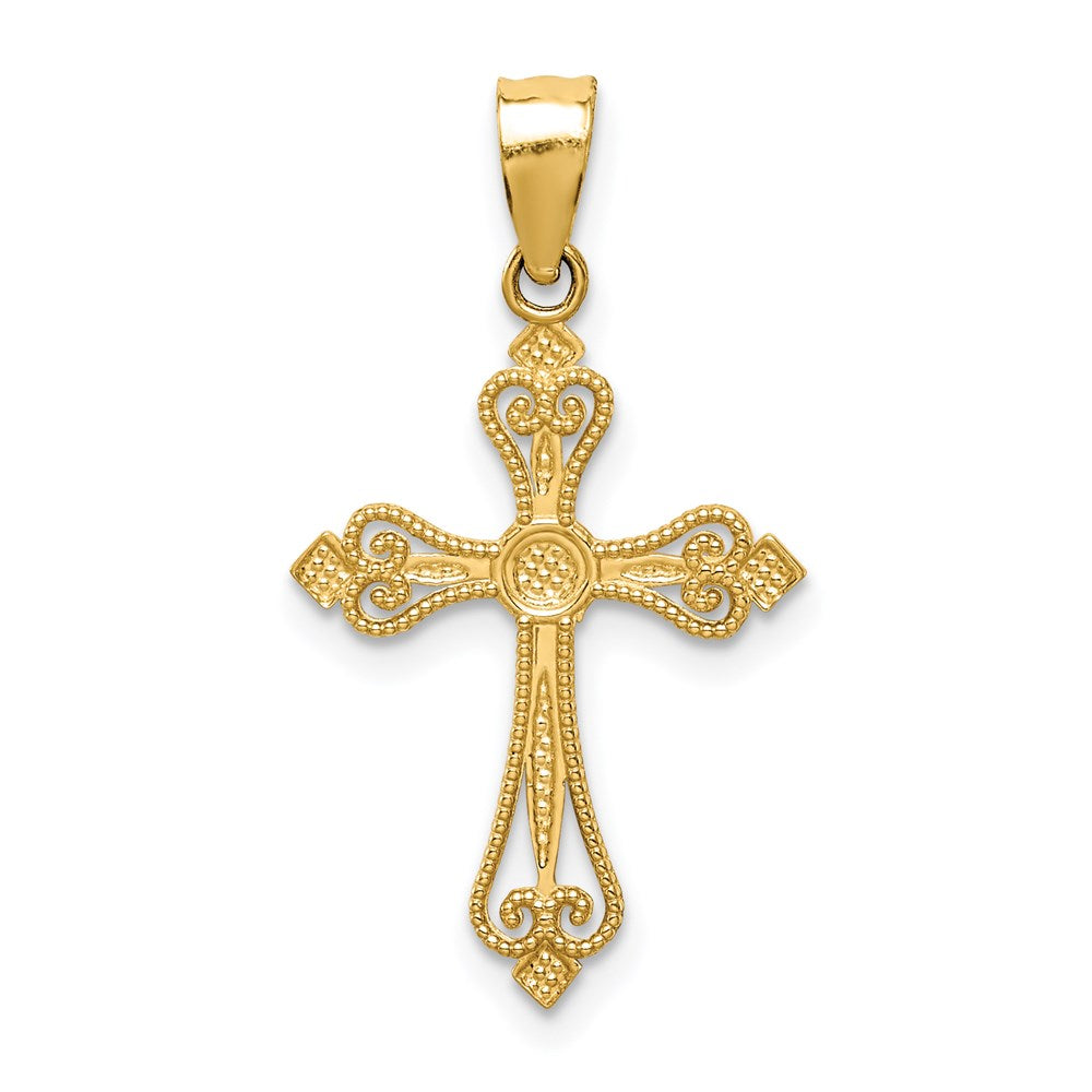 14K Gelbgold Mini Knospend Kreuz Anhänger
