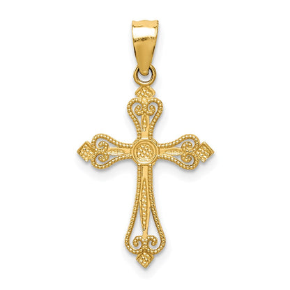 14K Gelbgold Mini Knospend Kreuz Anhänger