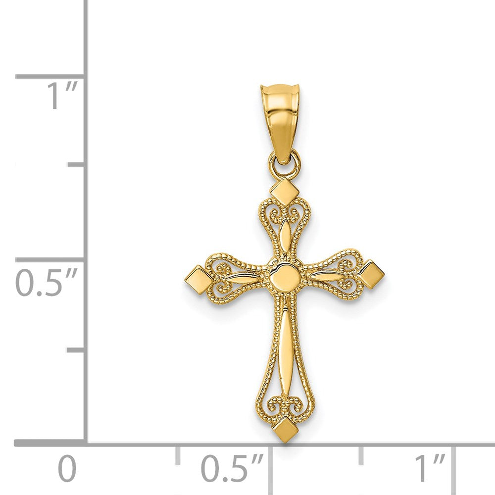 14K Gelbgold Mini Knospend Kreuz Anhänger
