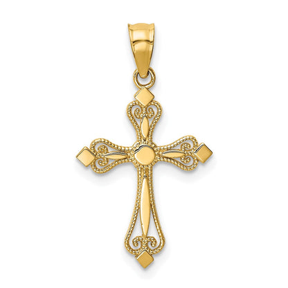 14K Gelbgold Mini Knospend Kreuz Anhänger