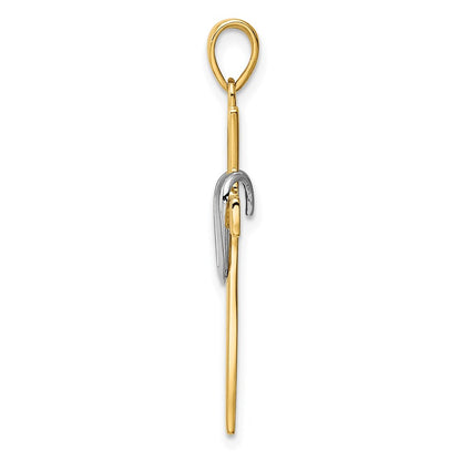 14K Gelbgold & Rhodiumgold mit Rhodium, polierter Herz-Kreuz-Anhänger