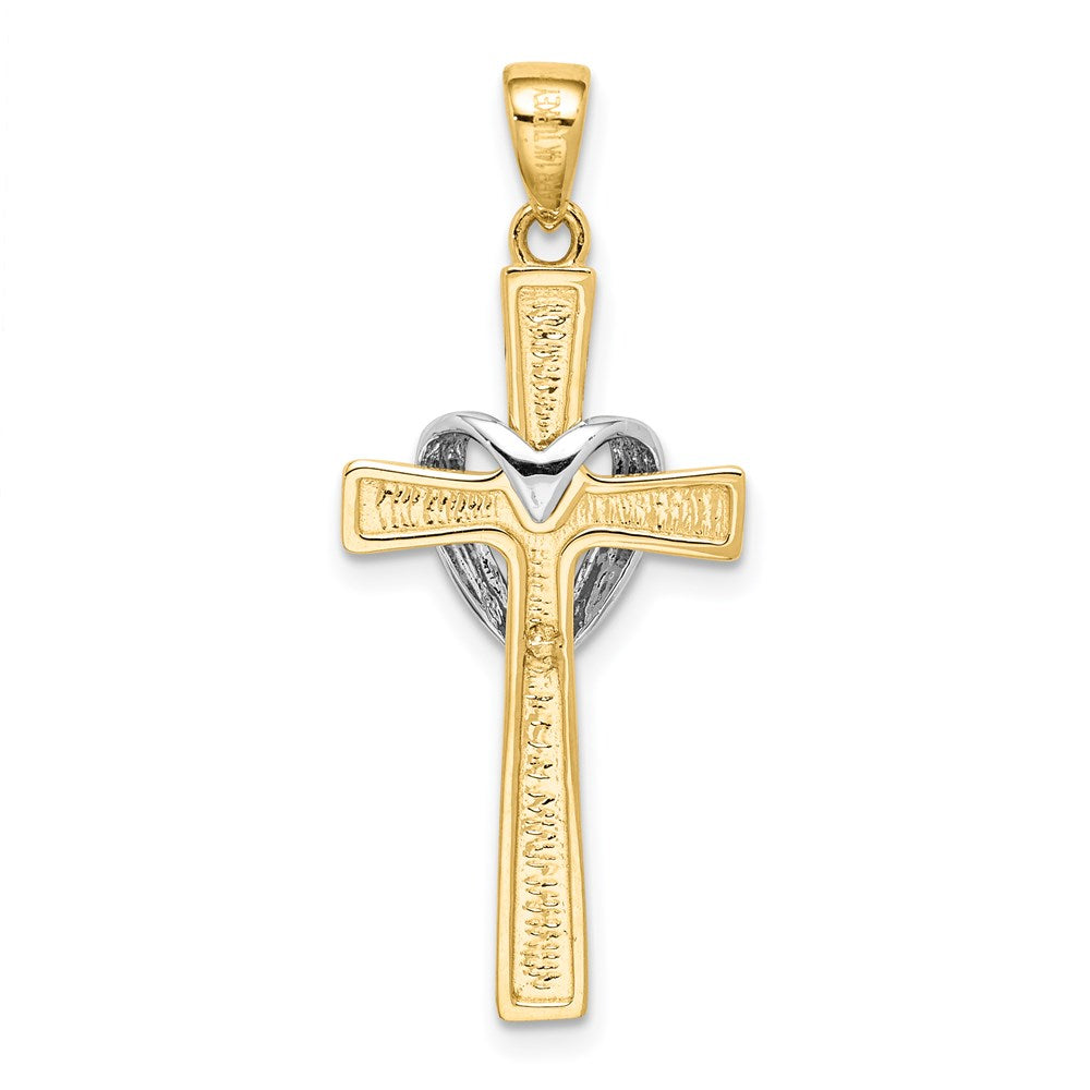 14K Gelbgold & Rhodiumgold mit Rhodium, polierter Herz-Kreuz-Anhänger