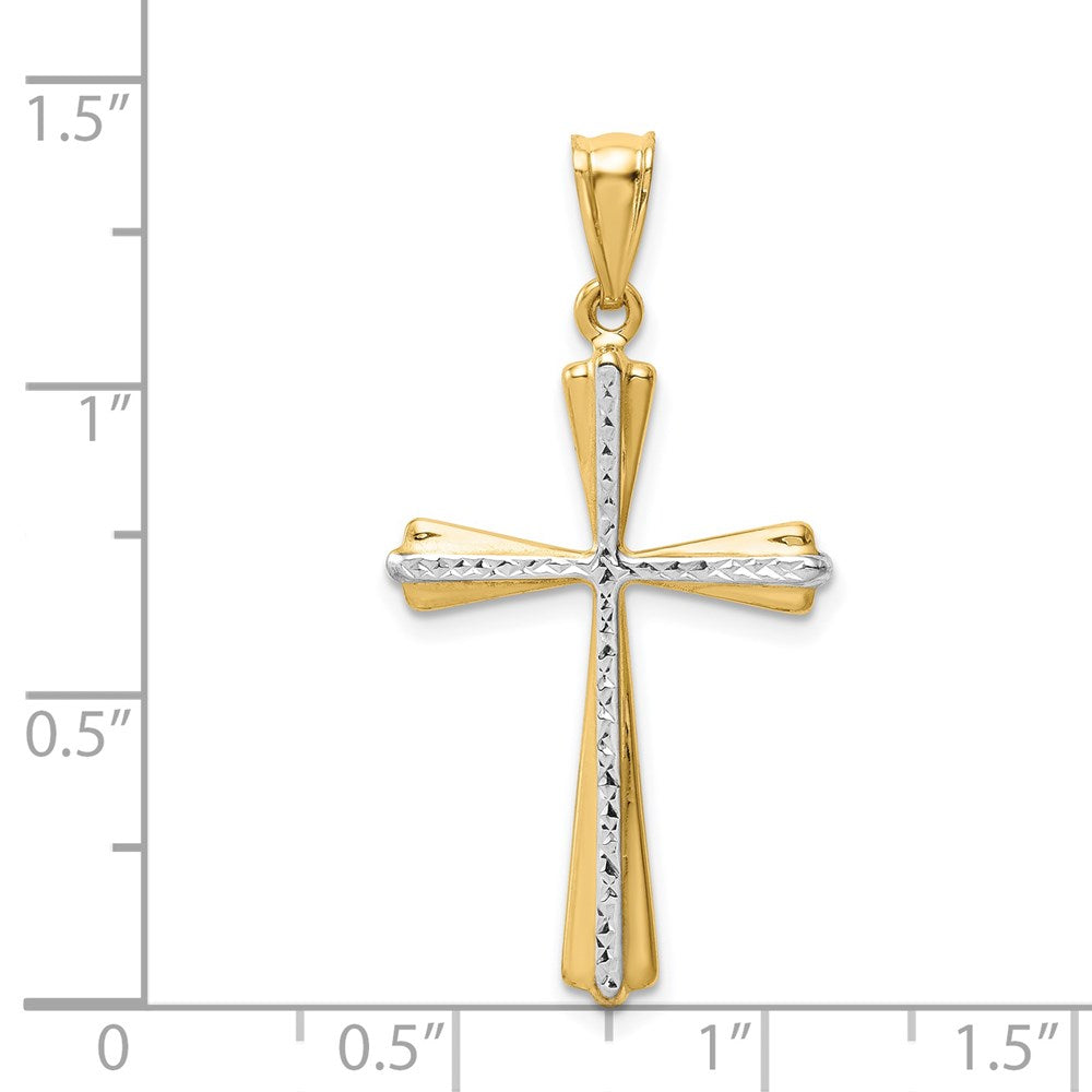 14K Gelb & Rhodium mit Rhodium Diamantiert Kreuz Anhänger