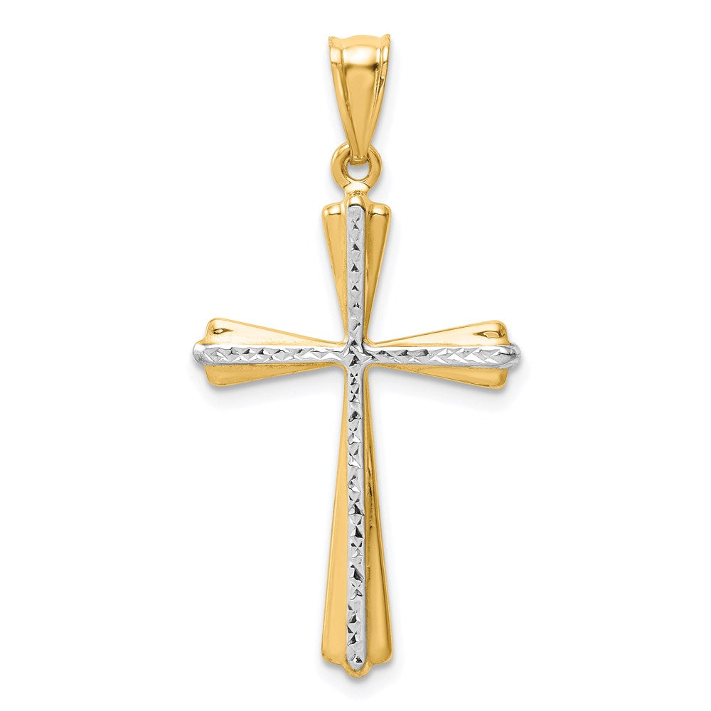 14K Gelb & Rhodium mit Rhodium Diamantiert Kreuz Anhänger