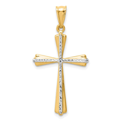 14K Gelb & Rhodium mit Rhodium Diamantiert Kreuz Anhänger
