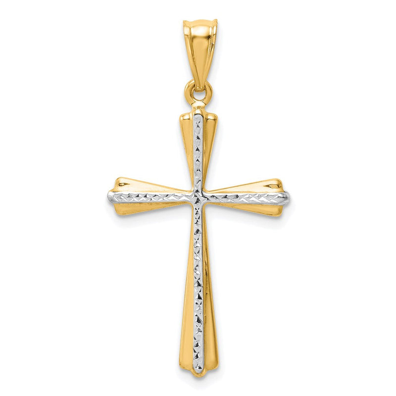14K Gelb & Rhodium mit Rhodium Diamantiert Kreuz Anhänger