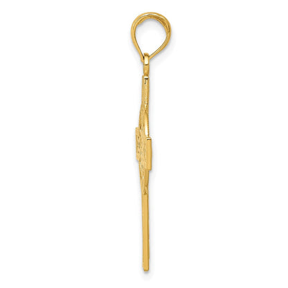 14K Gelbgold Diamant-geschliffener Keltisches Kreuz Anhänger