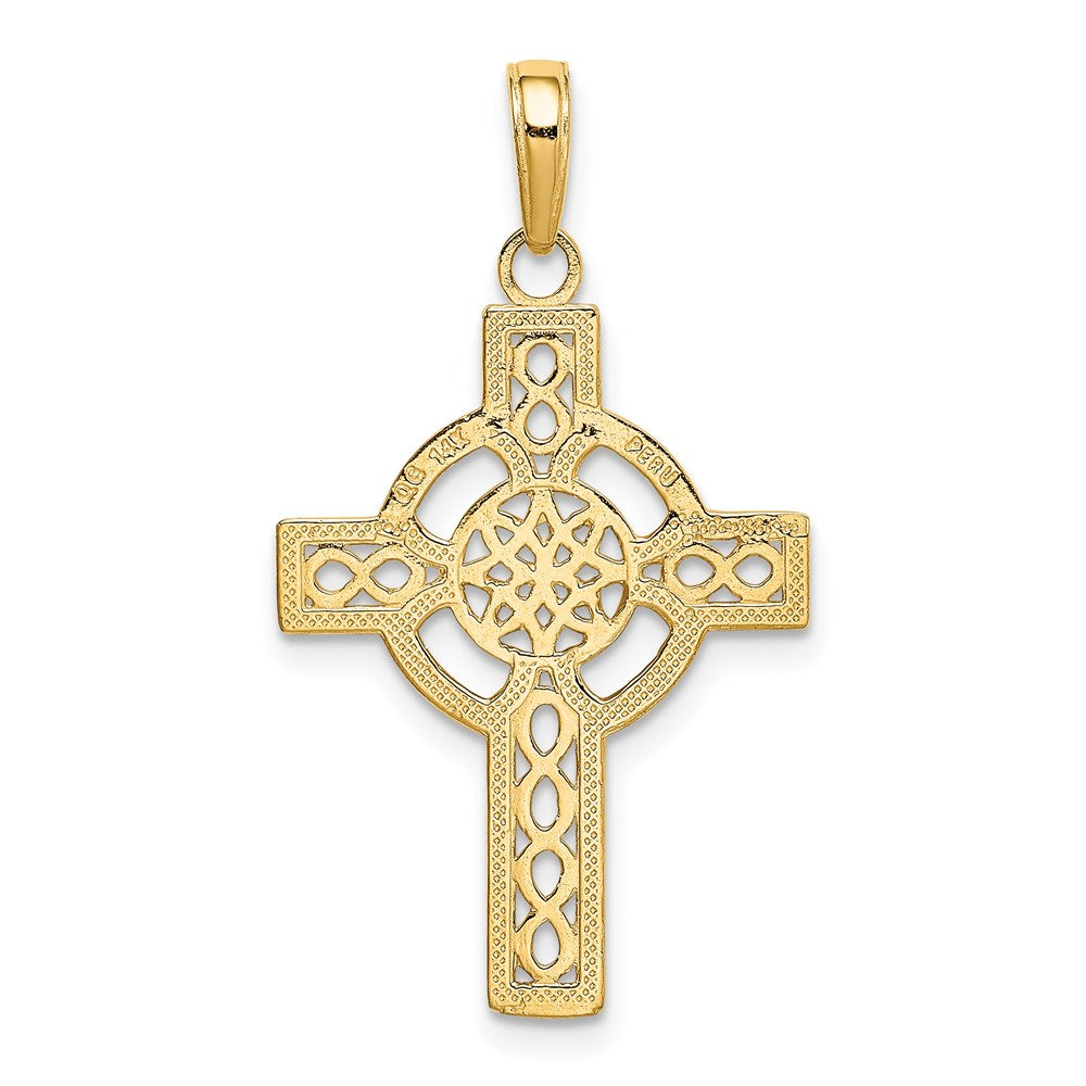 14K Gelbgold Diamant-geschliffener Keltisches Kreuz Anhänger