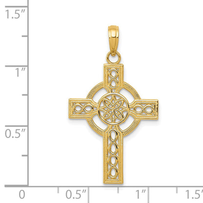 14K Gelbgold Diamant-geschliffener Keltisches Kreuz Anhänger