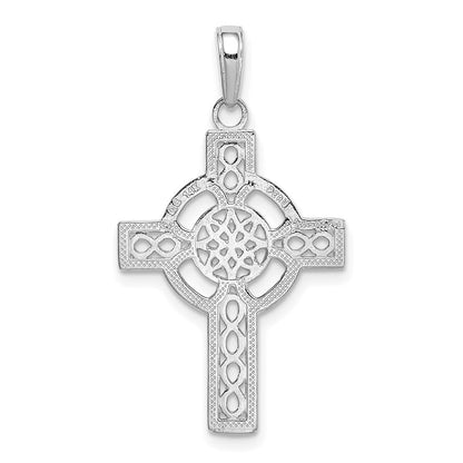 14K Weißgold Diamantgeschliffener Keltischer Kreuz-Anhänger