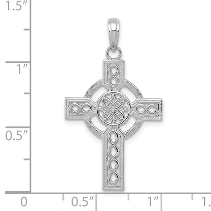 14K Weißgold Diamantgeschliffener Keltischer Kreuz-Anhänger