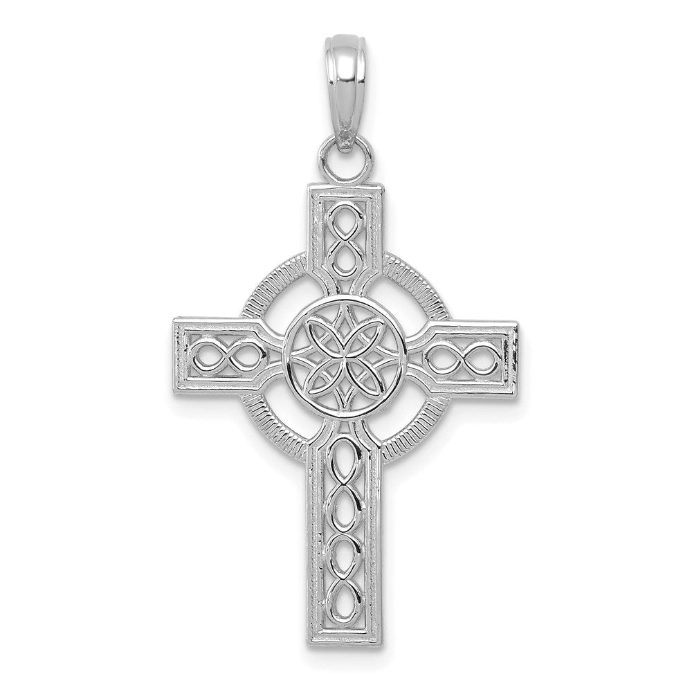 14K Weißgold Diamantgeschliffener Keltischer Kreuz-Anhänger