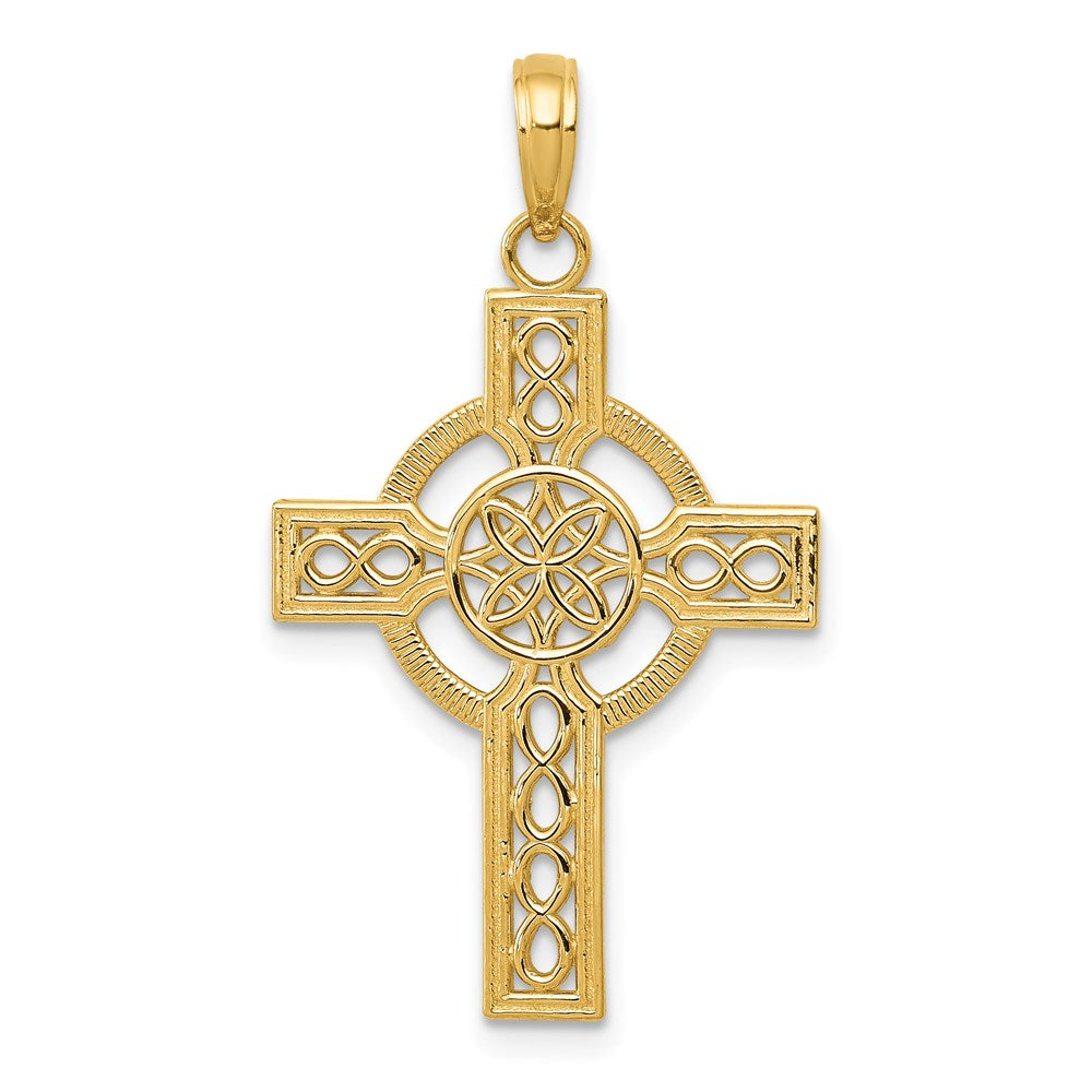 14K Gelbgold Diamant-geschliffener Keltisches Kreuz Anhänger