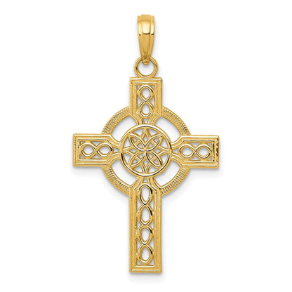 14K Gelbgold Diamant-geschliffener Keltisches Kreuz Anhänger
