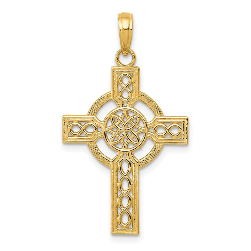 14K Gelbgold Diamant-geschliffener Keltisches Kreuz Anhänger