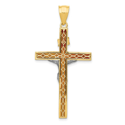 14K Bicolor Inri Hohl Kruzifix Anhänger