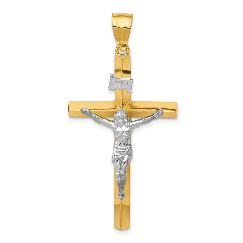 14K Bicolor Inri Hohl Kruzifix Anhänger