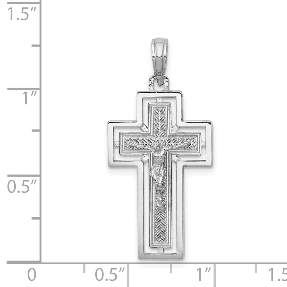 14K Weißgold Polierter Kruzifix-Anhänger