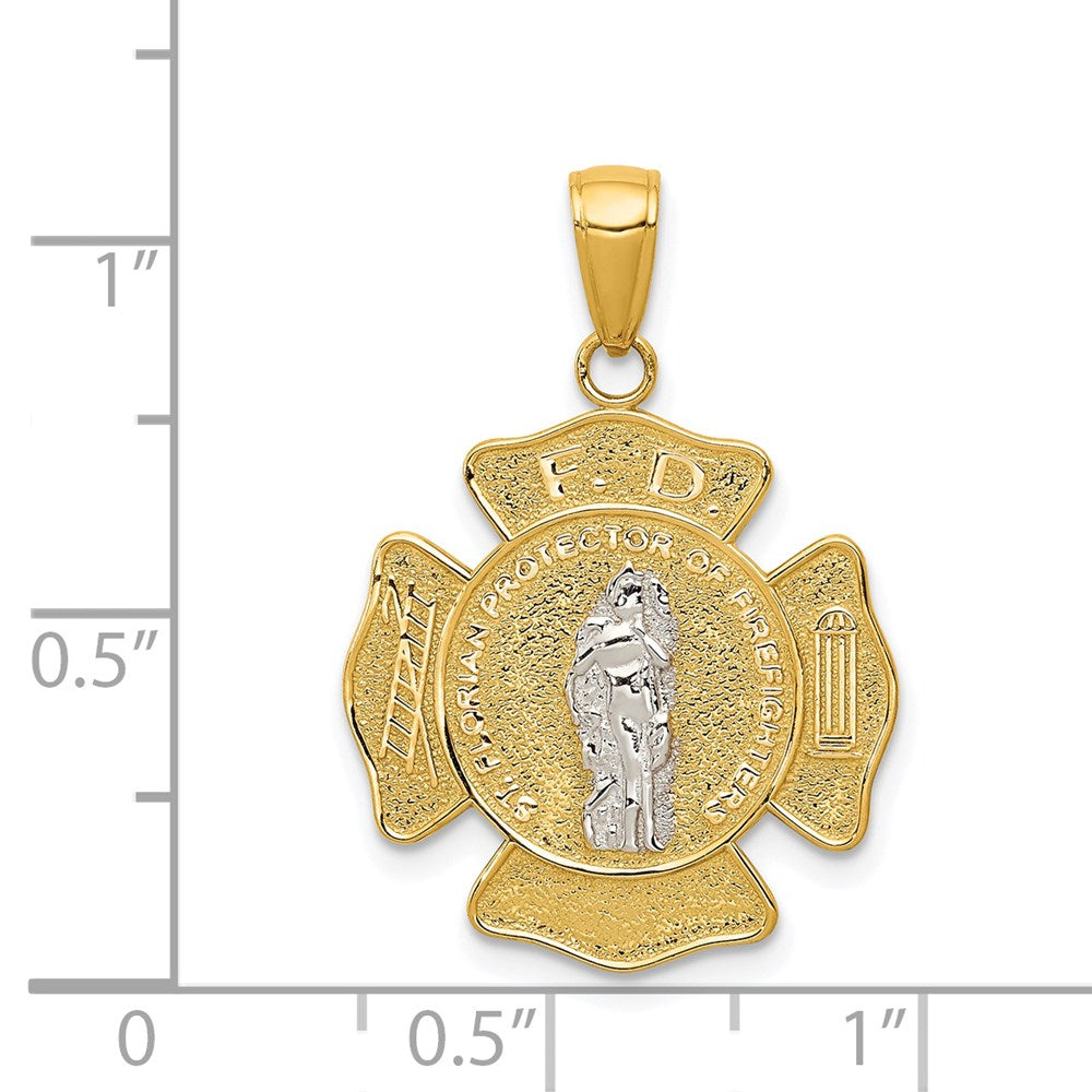 14K Bicolor-Gold Sankt-Florian-Medaille-Anhänger