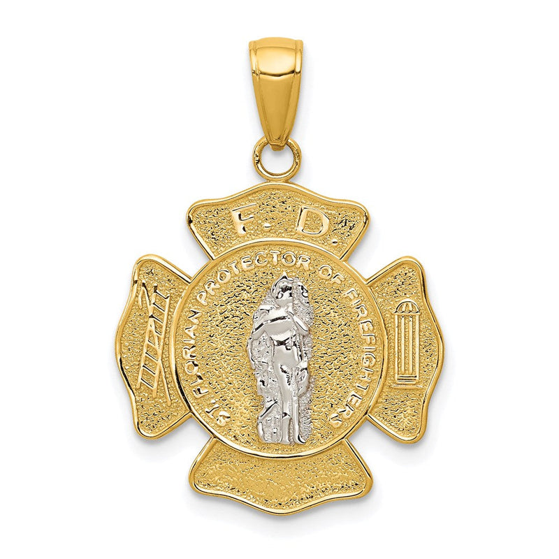14K Bicolor-Gold Sankt-Florian-Medaille-Anhänger