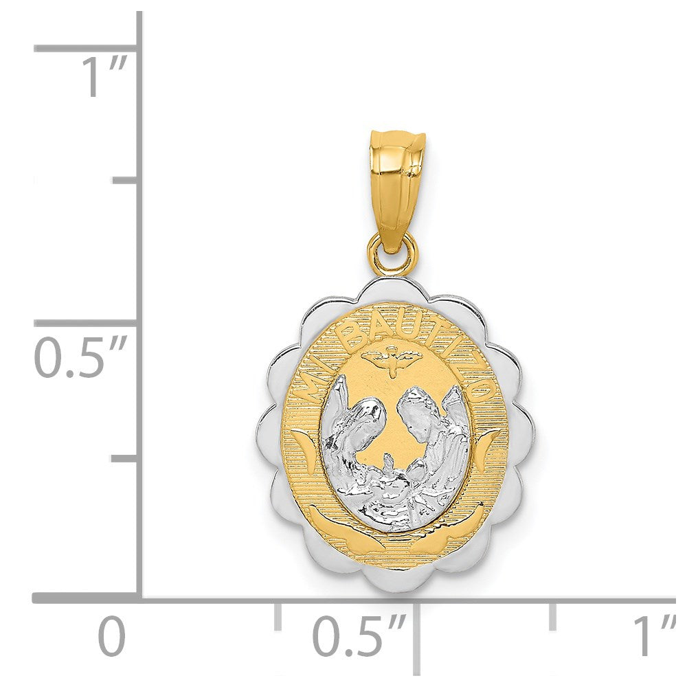 14K Bicolor mit Rhodium Taufe Anhänger