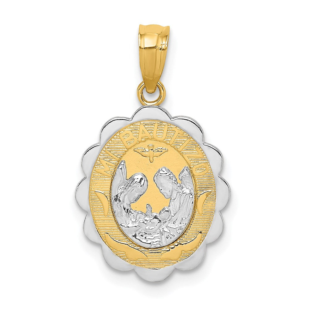 14K Bicolor mit Rhodium Taufe Anhänger