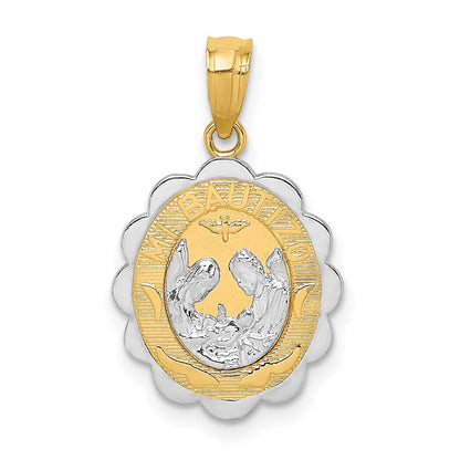 14K Bicolor mit Rhodium Taufe Anhänger