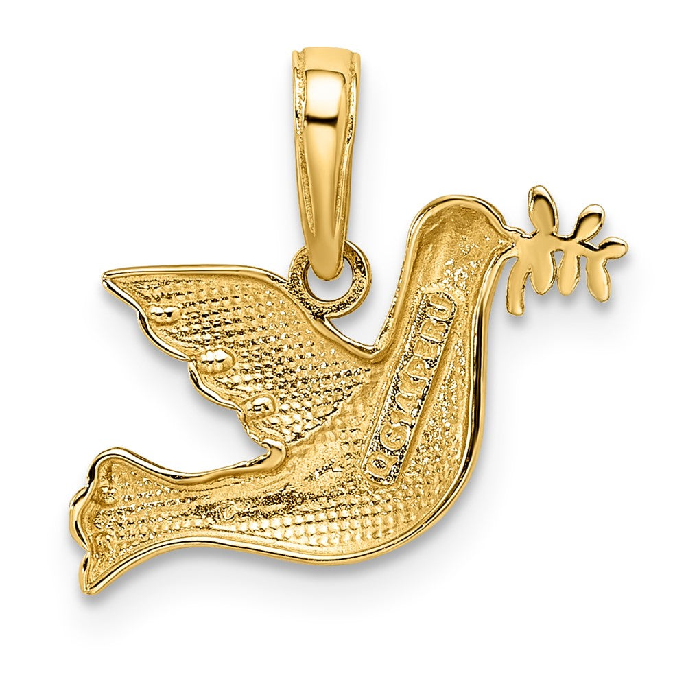14K Gelb & Rhodium Weiß Poliert Diamantiert Taube Charm