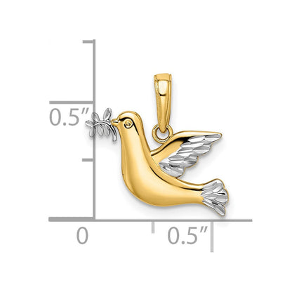 14K Gelb & Rhodium Weiß Poliert Diamantiert Taube Charm