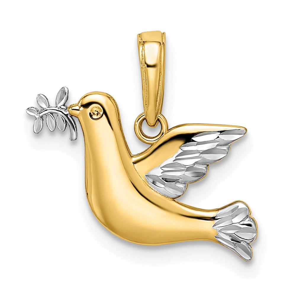 14K Gelb & Rhodium Weiß Poliert Diamantiert Taube Charm