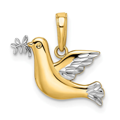 14K Gelb & Rhodium Weiß Poliert Diamantiert Taube Charm