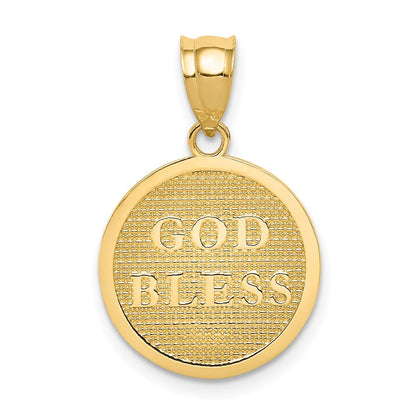 14K Gelbgold wendbarer Anhänger "Kreuz und GOD BLESS